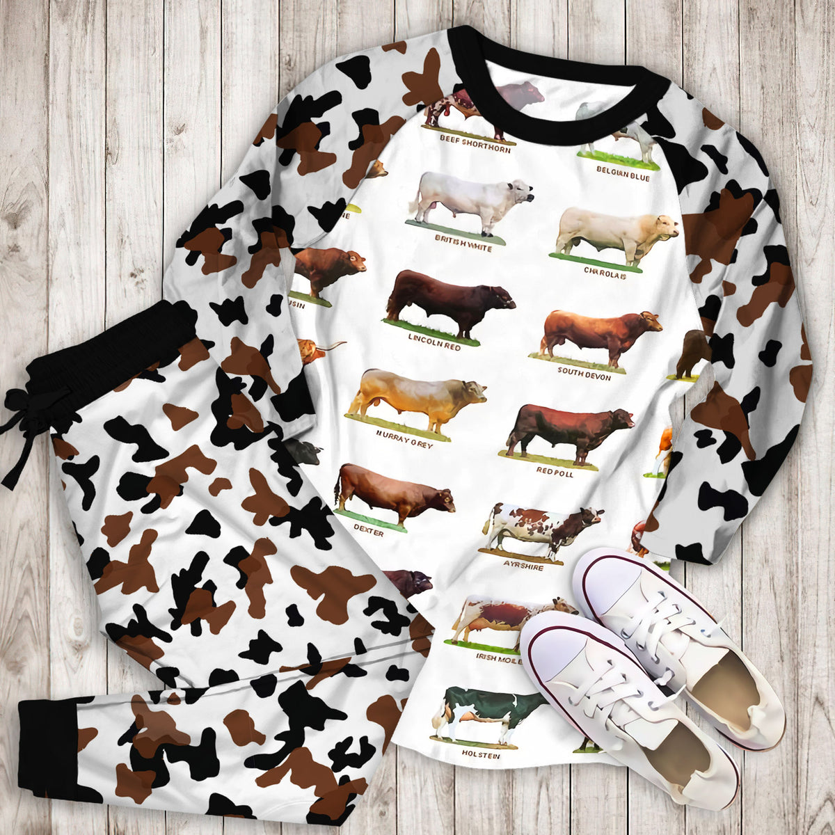 Cow Cattle Collection Pajama Set | Pajamas | Cotton Sleepwear Sets | Soft Long Sleeve Pjs | Raglan Shirt and Pants Set