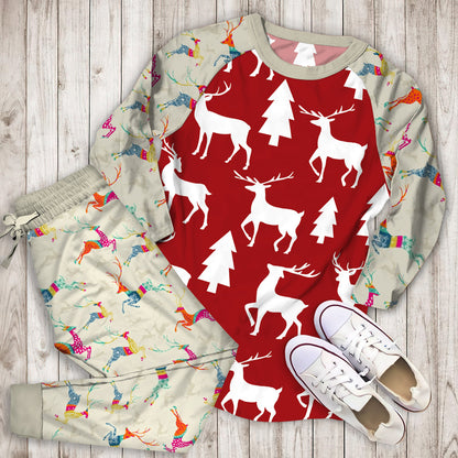 Deer Jacquard Pajama Set | Pajamas | Cotton Sleepwear Sets | Soft Long Sleeve Pjs | Raglan Shirt and Pants Set