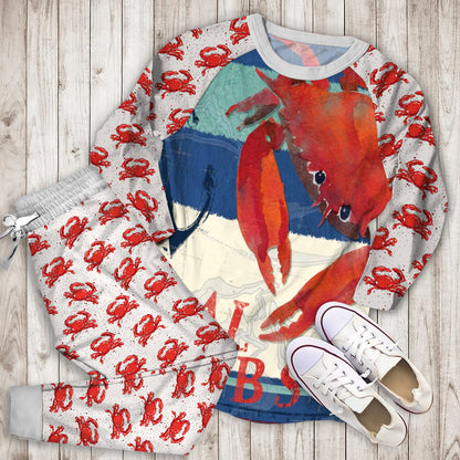 Crab Pajama Set | Pajamas | Cotton Sleepwear Sets | Soft Long Sleeve Pjs | Raglan Shirt and Pants Set