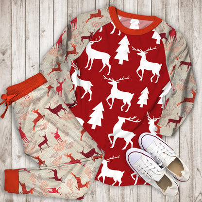 Deer Jacquard Pajama Set | Pajamas | Cotton Sleepwear Sets | Soft Long Sleeve Pjs | Raglan Shirt and Pants Set