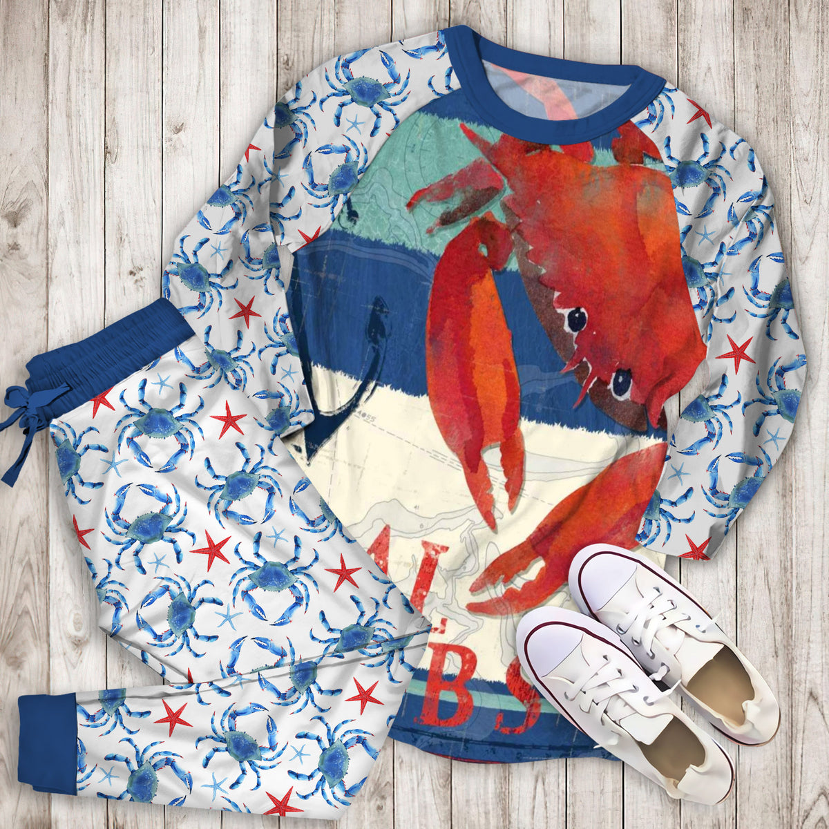 Crab Pajama Set | Pajamas | Cotton Sleepwear Sets | Soft Long Sleeve Pjs | Raglan Shirt and Pants Set
