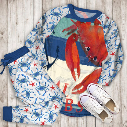 Crab Pajama Set | Pajamas | Cotton Sleepwear Sets | Soft Long Sleeve Pjs | Raglan Shirt and Pants Set