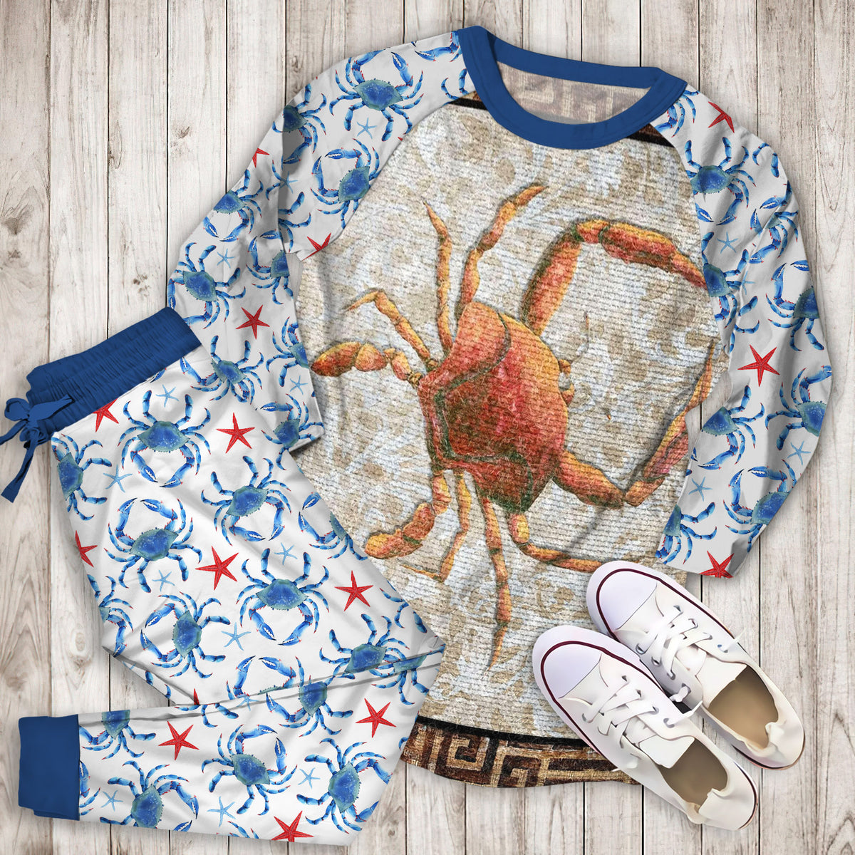 Crab Pajama Set |Sleepwear Pjs Sets | Raglan Shirt Pants Set