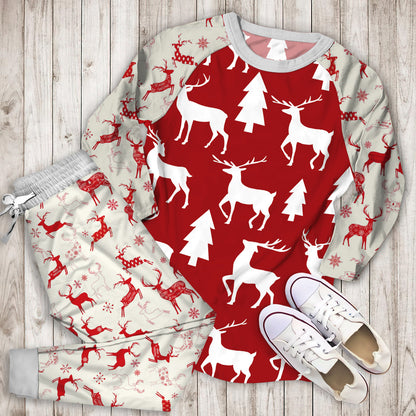 Deer Jacquard Pajama Set | Pajamas | Cotton Sleepwear Sets | Soft Long Sleeve Pjs | Raglan Shirt and Pants Set