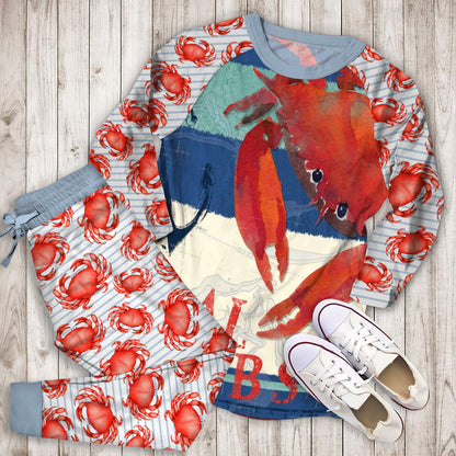 Crab Pajama Set | Pajamas | Cotton Sleepwear Sets | Soft Long Sleeve Pjs | Raglan Shirt and Pants Set