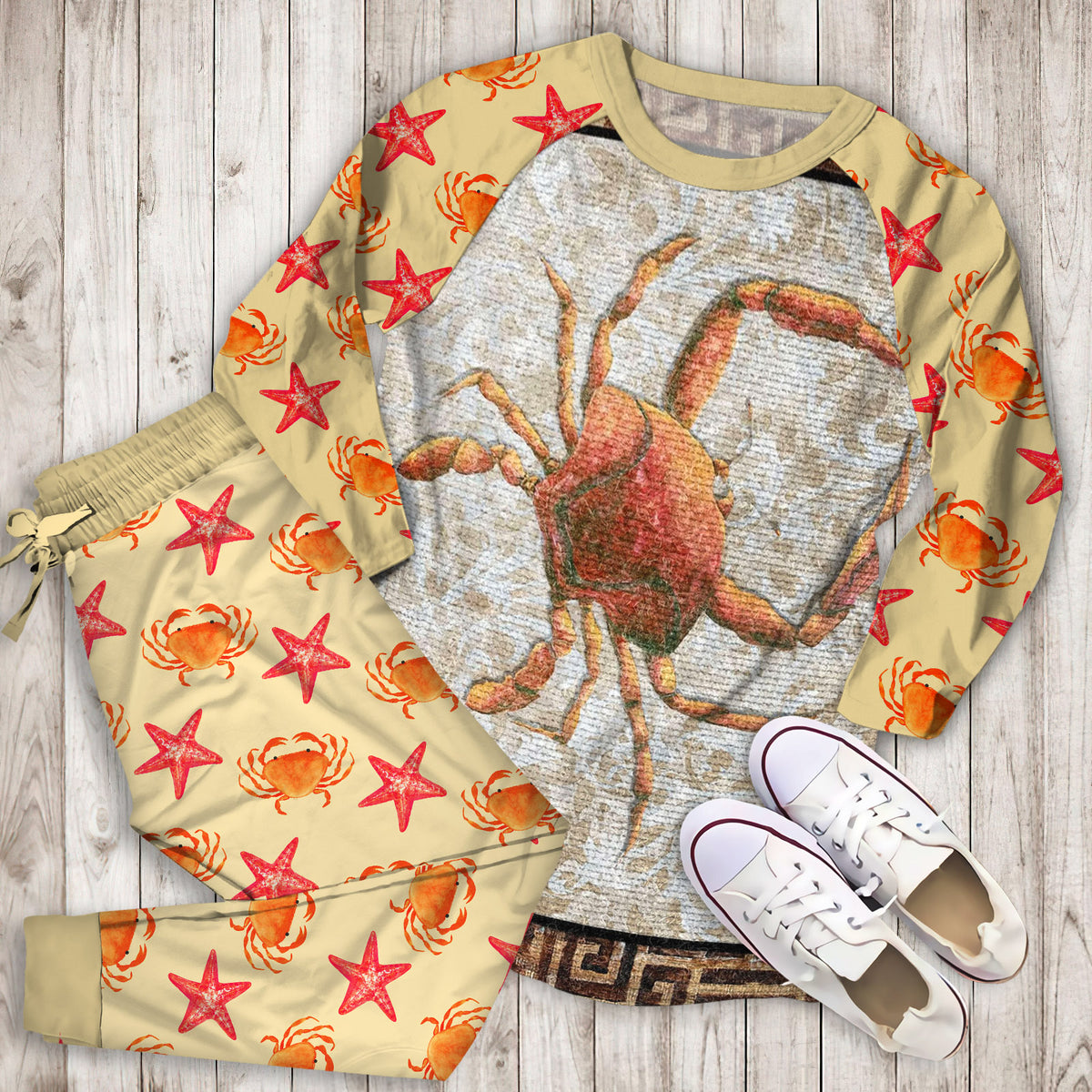 Crab Pajama Set |Sleepwear Pjs Sets | Raglan Shirt Pants Set