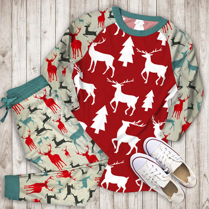 Deer Jacquard Pajama Set | Pajamas | Cotton Sleepwear Sets | Soft Long Sleeve Pjs | Raglan Shirt and Pants Set