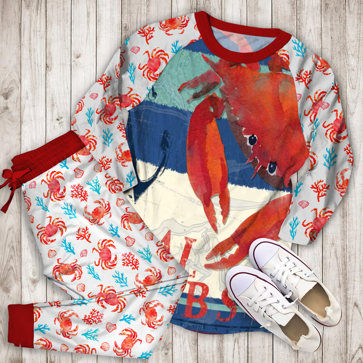 Crab Pajama Set | Pajamas | Cotton Sleepwear Sets | Soft Long Sleeve Pjs | Raglan Shirt and Pants Set