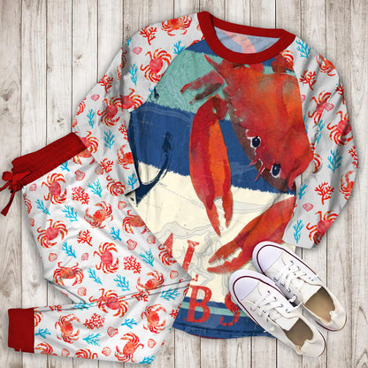 Crab Pajama Set | Pajamas | Cotton Sleepwear Sets | Soft Long Sleeve Pjs | Raglan Shirt and Pants Set