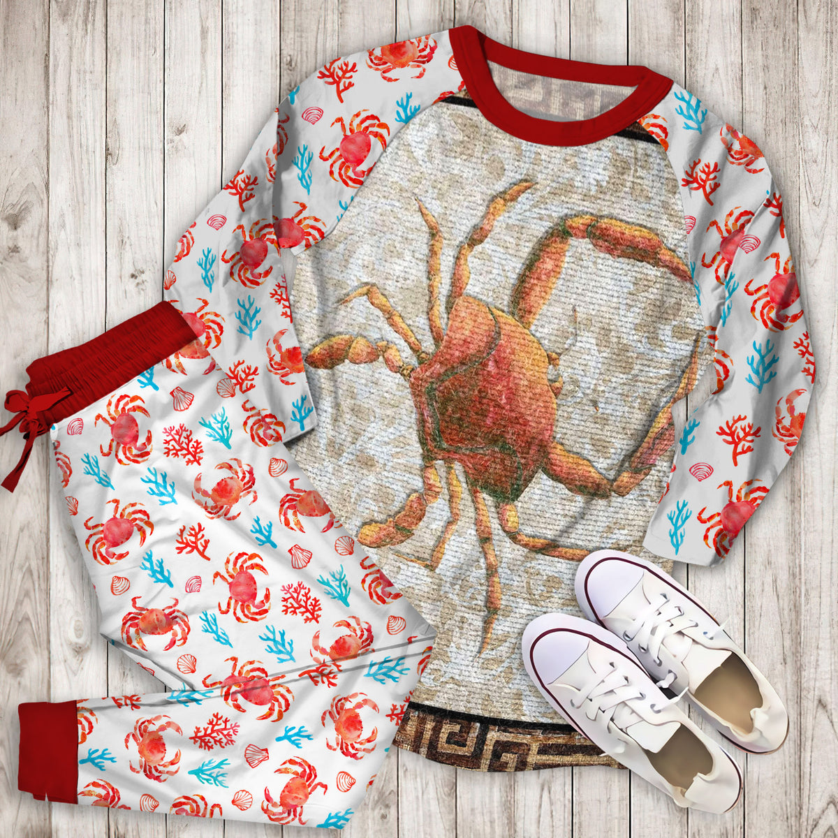 Crab Pajama Set |Sleepwear Pjs Sets | Raglan Shirt Pants Set