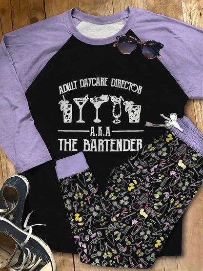 The Bartender Acc Pajama Set |Sleepwear Pjs Sets | Raglan Shirt Pants Set