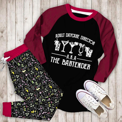 The Bartender Acc Pajama Set |Sleepwear Pjs Sets | Raglan Shirt Pants Set