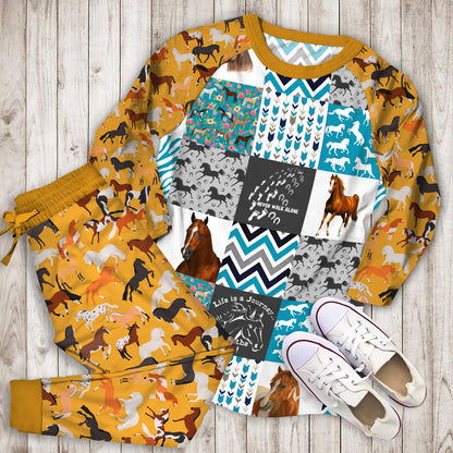 Enjoy The Ride Horse Pajama Set | Pajamas | Cotton Sleepwear Sets | Soft Long Sleeve Pjs | Raglan Shirt and Pants Set