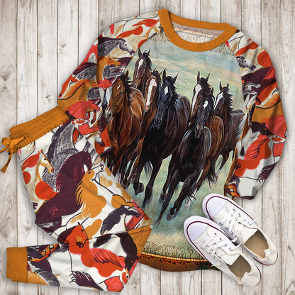 Horse Pajama Set | Pajamas | Cotton Sleepwear Sets | Soft Long Sleeve Pjs | Raglan Shirt and Pants Set