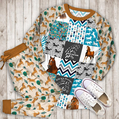 Enjoy The Ride Horse Pajama Set | Pajamas | Cotton Sleepwear Sets | Soft Long Sleeve Pjs | Raglan Shirt and Pants Set