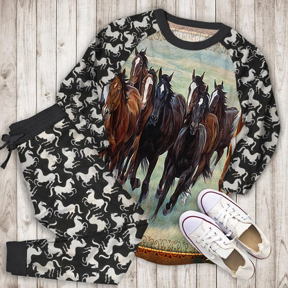Horse Pajama Set | Pajamas | Cotton Sleepwear Sets | Soft Long Sleeve Pjs | Raglan Shirt and Pants Set