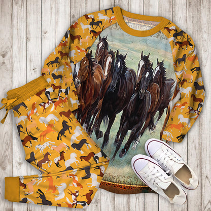Horse Pajama Set | Pajamas | Cotton Sleepwear Sets | Soft Long Sleeve Pjs | Raglan Shirt and Pants Set