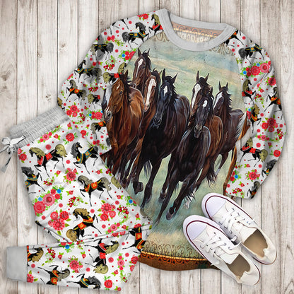 Horse Pajama Set | Pajamas | Cotton Sleepwear Sets | Soft Long Sleeve Pjs | Raglan Shirt and Pants Set