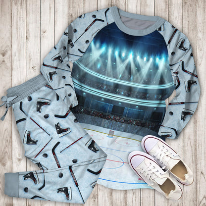 Hockey Field Pajama Set | Pajamas | Cotton Sleepwear Sets | Soft Long Sleeve Pjs | Raglan Shirt and Pants Set