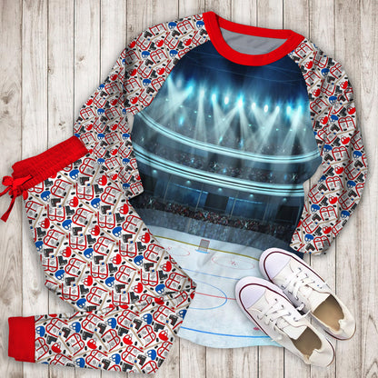 Hockey Field Pajama Set | Pajamas | Cotton Sleepwear Sets | Soft Long Sleeve Pjs | Raglan Shirt and Pants Set