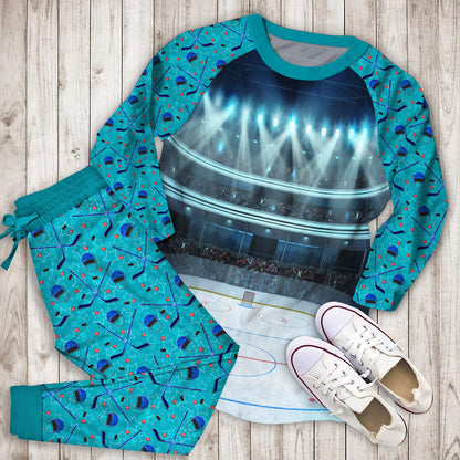 Hockey Field Pajama Set | Pajamas | Cotton Sleepwear Sets | Soft Long Sleeve Pjs | Raglan Shirt and Pants Set