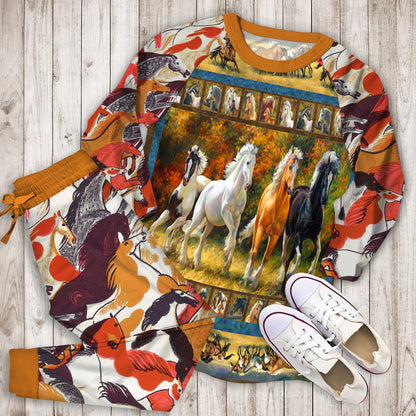 Beautiful Horse Rectangle Pajama Set | Pajamas | Cotton Sleepwear Sets | Soft Long Sleeve Pjs | Raglan Shirt and Pants Set