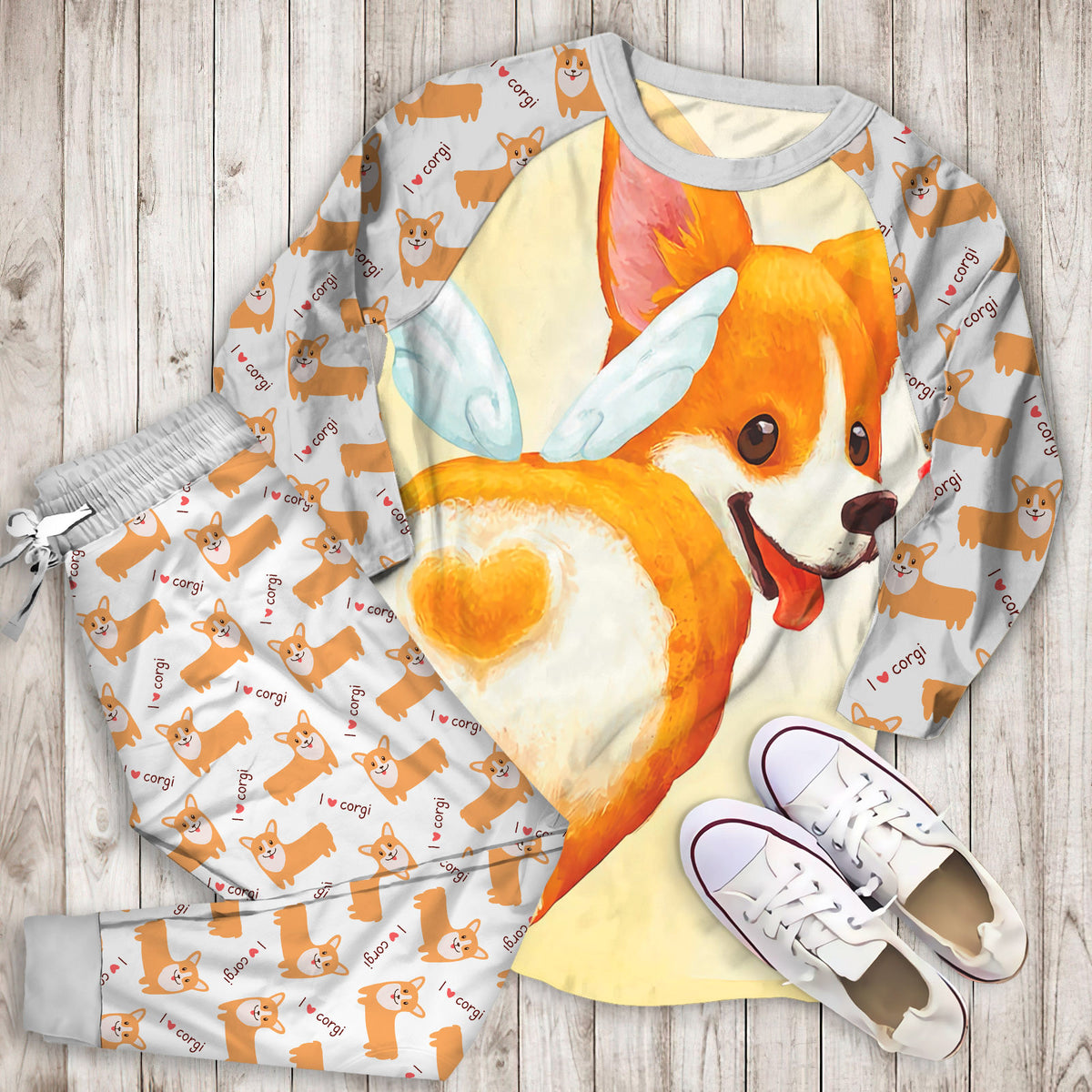Corgi Butt Pajama Set |Sleepwear Pjs Sets | Raglan Shirt Pants Set