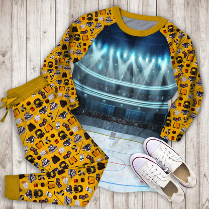 Hockey Field Pajama Set | Pajamas | Cotton Sleepwear Sets | Soft Long Sleeve Pjs | Raglan Shirt and Pants Set