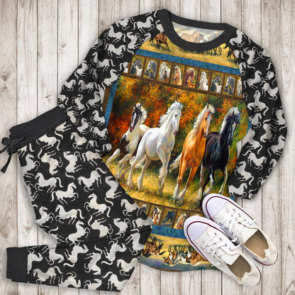 Beautiful Horse Rectangle Pajama Set | Pajamas | Cotton Sleepwear Sets | Soft Long Sleeve Pjs | Raglan Shirt and Pants Set