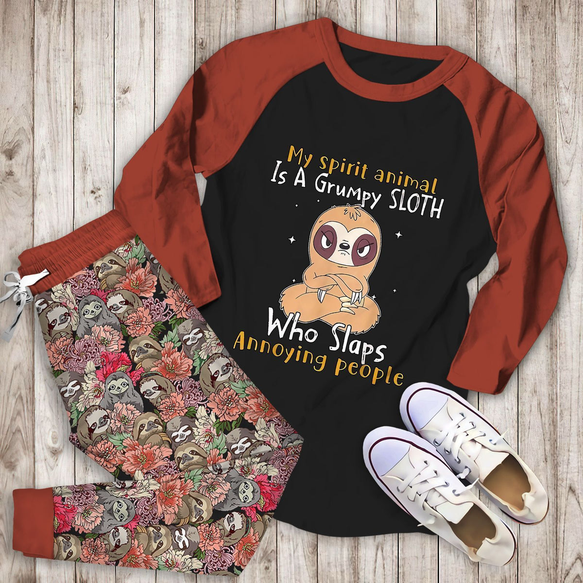 Sloth My Spiritual Animal Abw Pajama Set |Sleepwear Pjs Sets | Raglan Shirt Pants Set