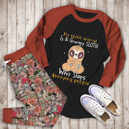 Sloth My Spiritual Animal Abw Pajama Set |Sleepwear Pjs Sets | Raglan Shirt Pants Set