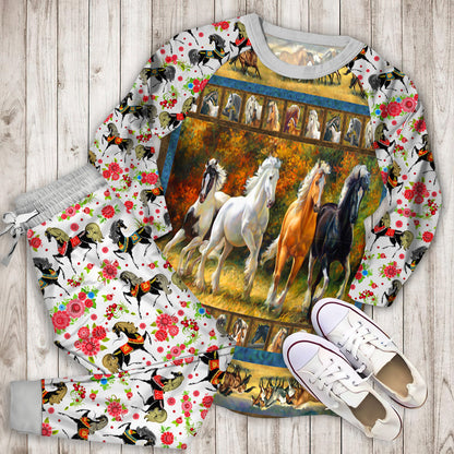 Beautiful Horse Rectangle Pajama Set | Pajamas | Cotton Sleepwear Sets | Soft Long Sleeve Pjs | Raglan Shirt and Pants Set