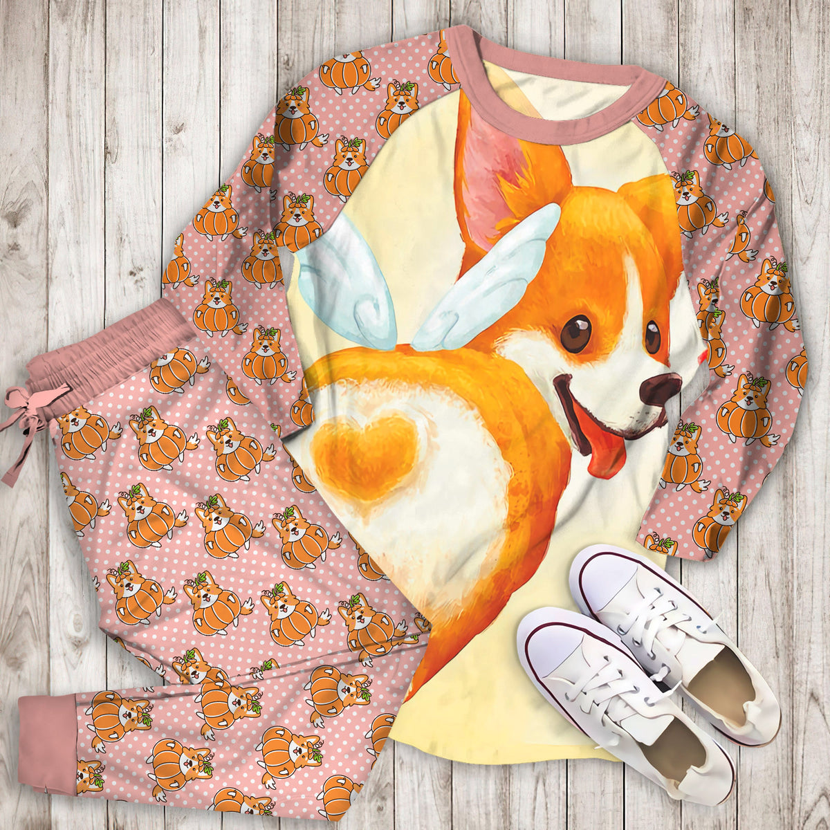 Corgi Butt Pajama Set |Sleepwear Pjs Sets | Raglan Shirt Pants Set