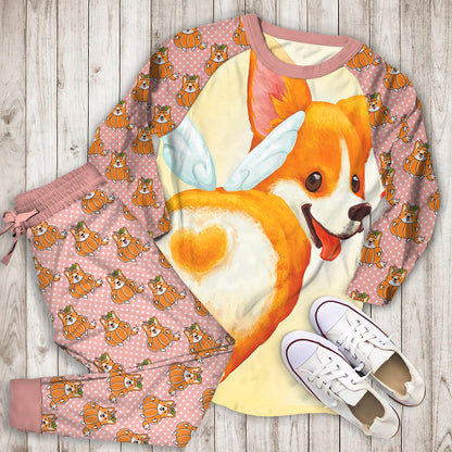 Corgi Butt Pajama Set |Sleepwear Pjs Sets | Raglan Shirt Pants Set
