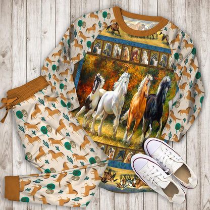 Beautiful Horse Rectangle Pajama Set | Pajamas | Cotton Sleepwear Sets | Soft Long Sleeve Pjs | Raglan Shirt and Pants Set