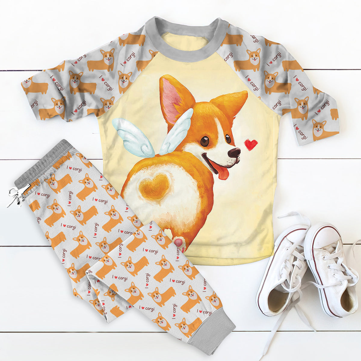 Corgi Butt Pajama Set |Sleepwear Pjs Sets | Raglan Shirt Pants Set