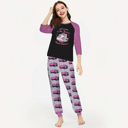 Trucker Just A Girl In Love With A Truck Driver Acd Pajama Set |Sleepwear Pjs Sets | Raglan Shirt Pants Set
