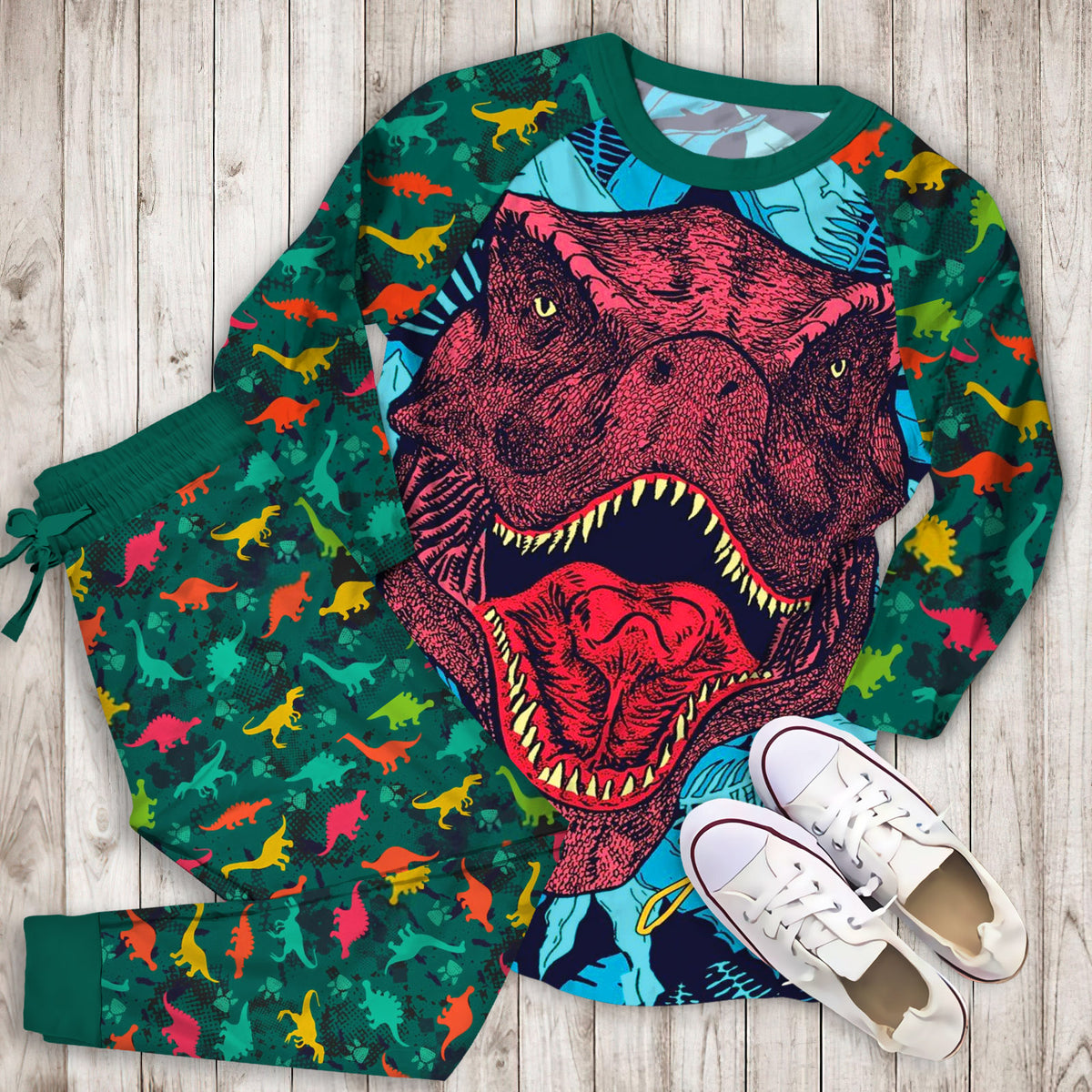 Dinosaur Pajama Set | Pajamas | Cotton Sleepwear Sets | Soft Long Sleeve Pjs | Raglan Shirt and Pants Set
