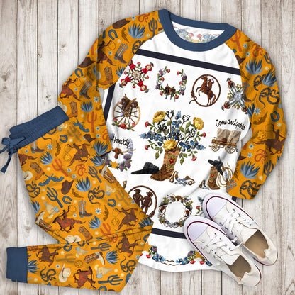 Cowboy Pajama Set | Pajamas | Cotton Sleepwear Sets | Soft Long Sleeve Pjs | Raglan Shirt and Pants Set