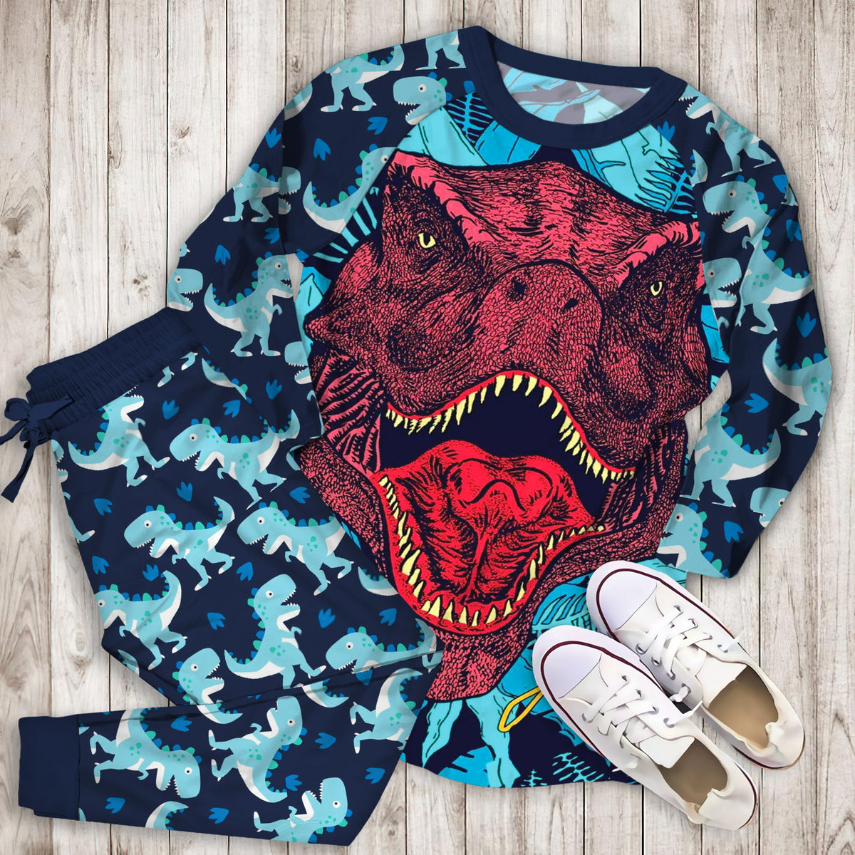 Dinosaur Pajama Set | Pajamas | Cotton Sleepwear Sets | Soft Long Sleeve Pjs | Raglan Shirt and Pants Set