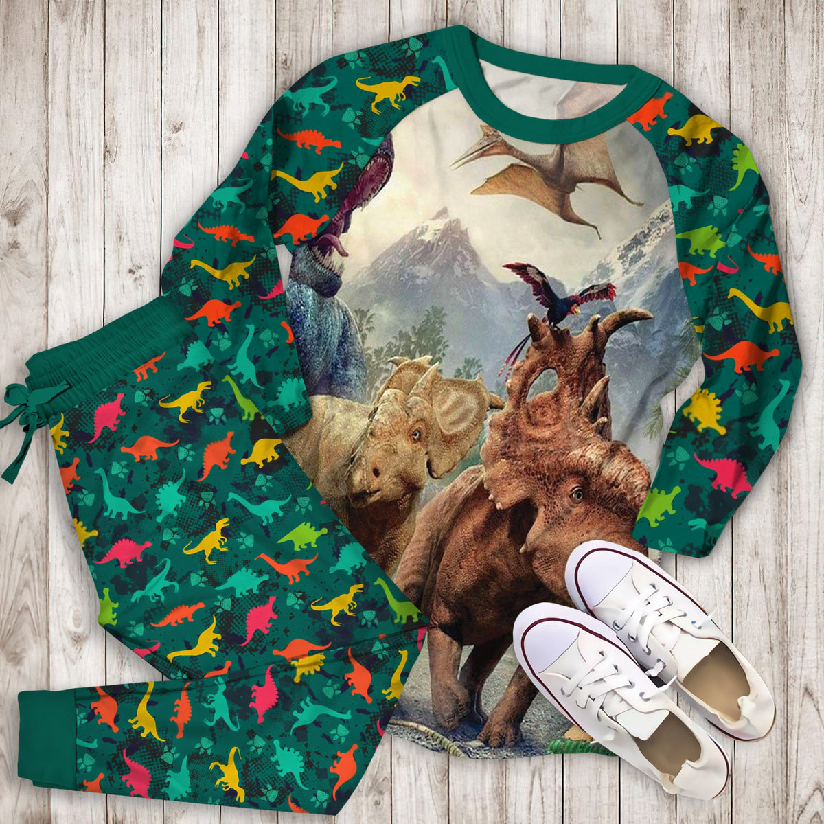 Dinosaur World Pajama Set |Sleepwear Pjs Sets | Raglan Shirt Pants Set