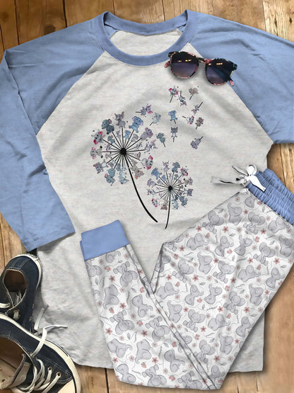 Elephant Elephant Bloom Abb Pajama Set |Sleepwear Pjs Sets | Raglan Shirt Pants Set
