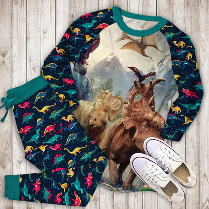 Dinosaur World Pajama Set |Sleepwear Pjs Sets | Raglan Shirt Pants Set