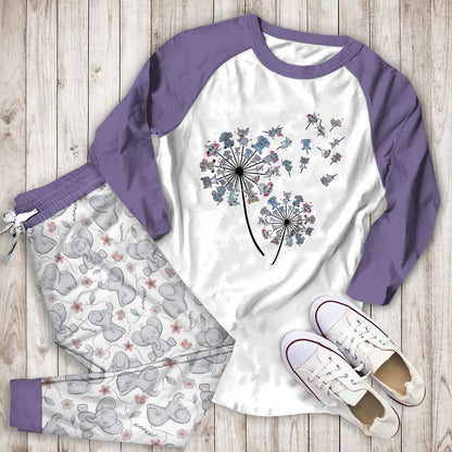 Elephant Elephant Bloom Abb Pajama Set |Sleepwear Pjs Sets | Raglan Shirt Pants Set