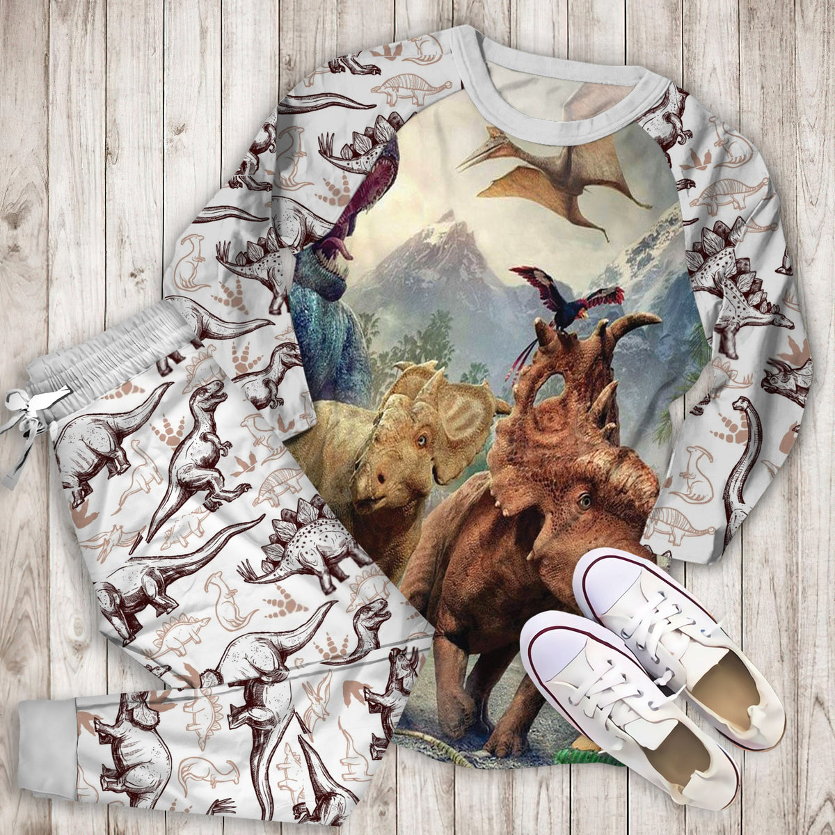 Dinosaur World Pajama Set |Sleepwear Pjs Sets | Raglan Shirt Pants Set