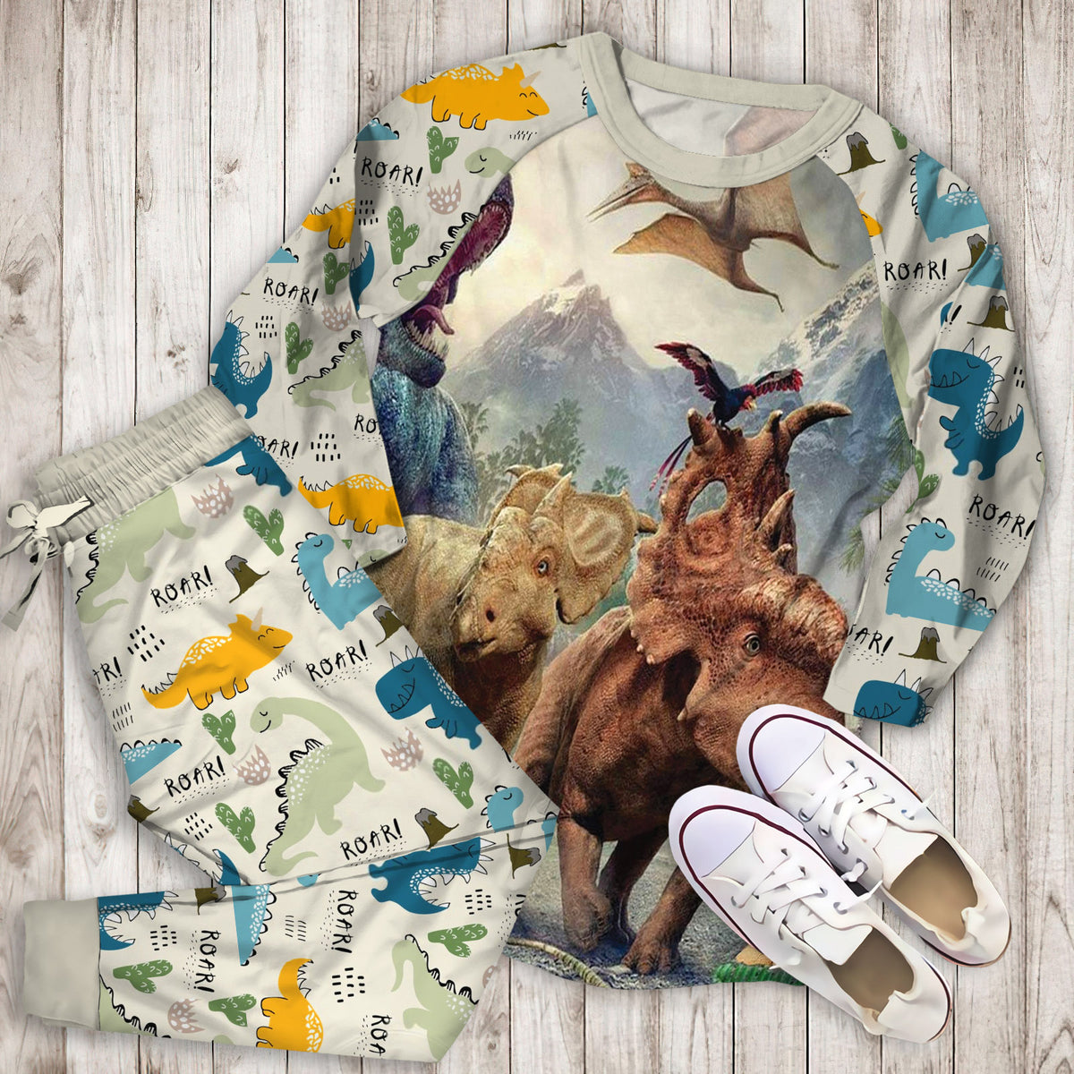 Dinosaur World Pajama Set |Sleepwear Pjs Sets | Raglan Shirt Pants Set