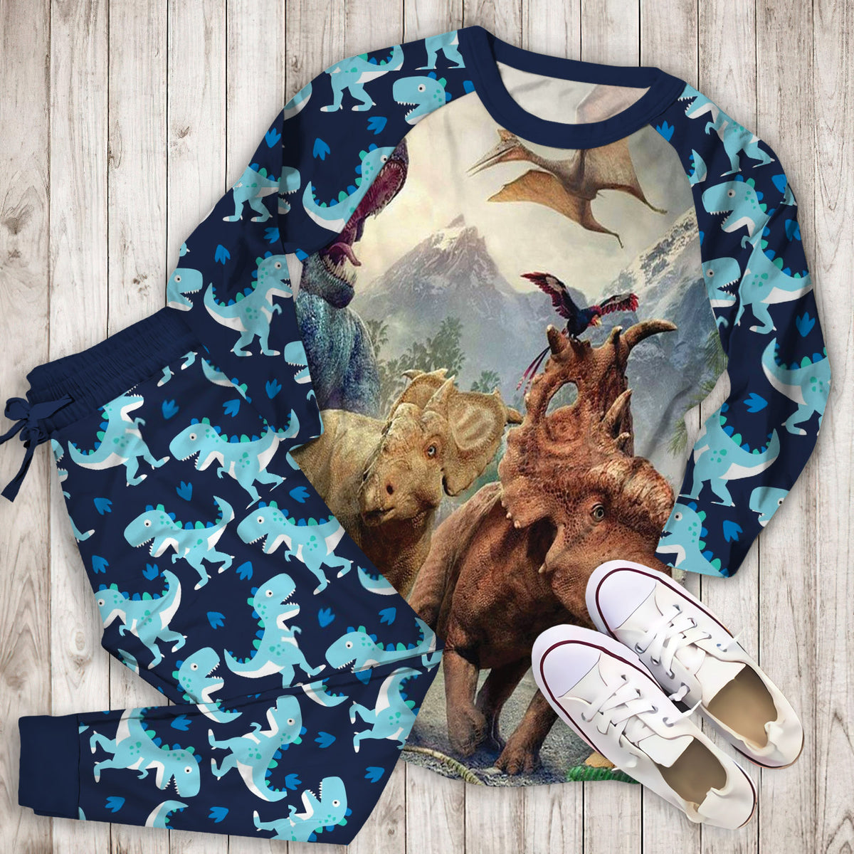 Dinosaur World Pajama Set |Sleepwear Pjs Sets | Raglan Shirt Pants Set