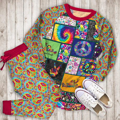Hippie Frog Peace Pajama Set |Sleepwear Pjs Sets | Raglan Shirt Pants Set