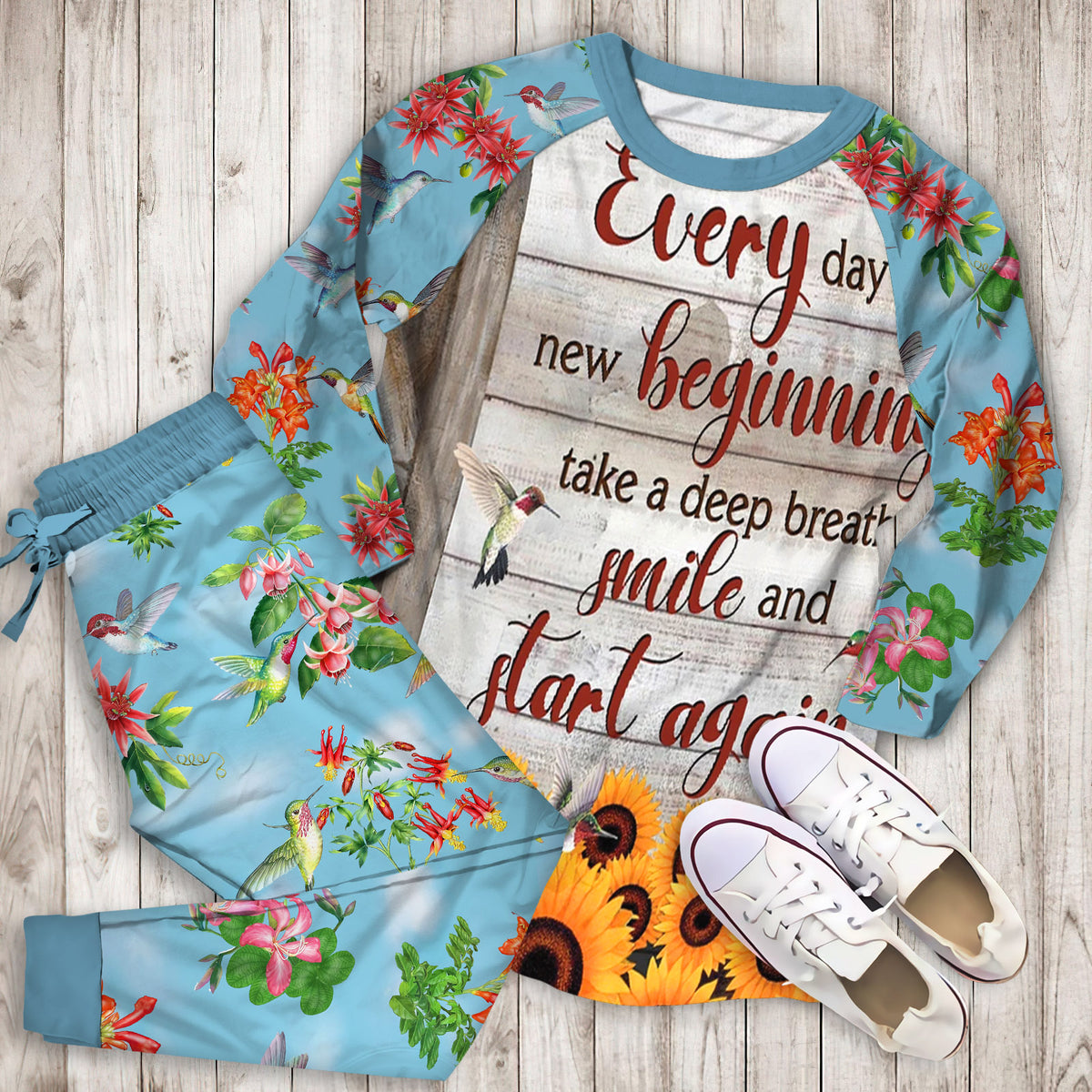 Humming Bird Pajama Set |Sleepwear Pjs Sets | Raglan Shirt Pants Set