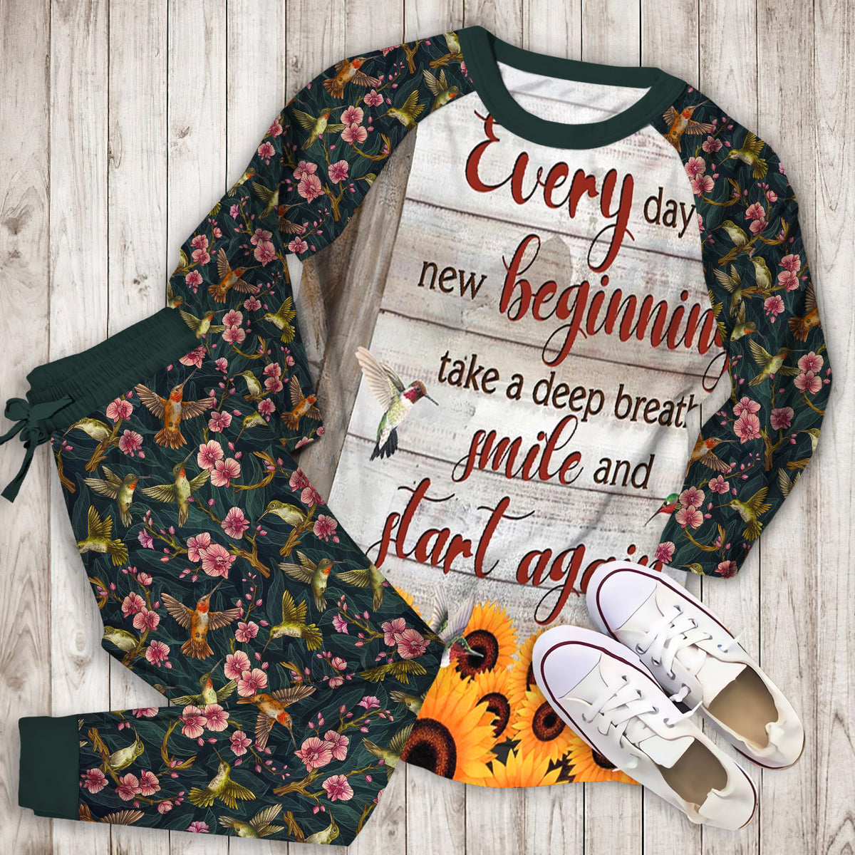 Humming Bird Pajama Set |Sleepwear Pjs Sets | Raglan Shirt Pants Set